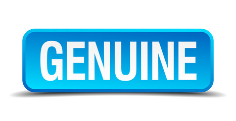 Genuine blue 3d realistic square isolated button