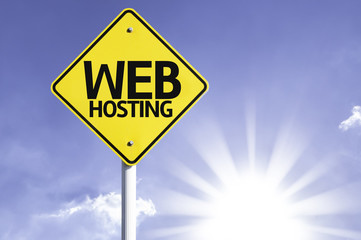 Web Hosting road sign with sun background