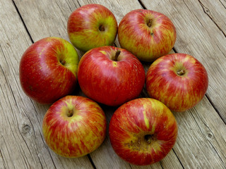 fresh harvested apples on wooden background