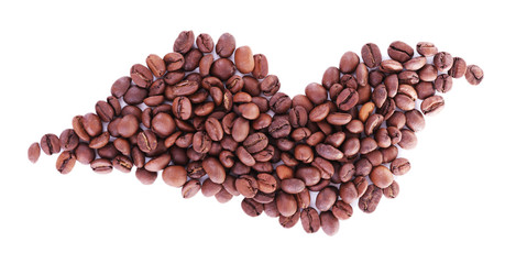 wave shaped coffee beans isolated on white