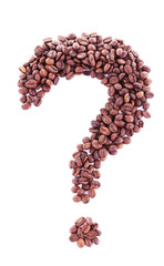 Question mark shaped coffee beans isolated on white