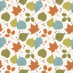 Vintage seamless pattern, autumn leaves