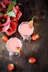 Two glasses of strawberry cocktail