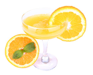 Glass of orange cocktail isolated on white