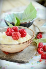 Rice milk porridge with raspberries