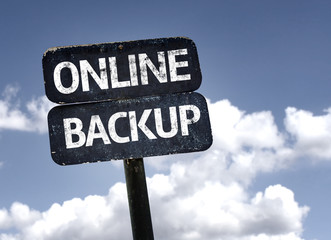 Online Backup sign with clouds and sky background