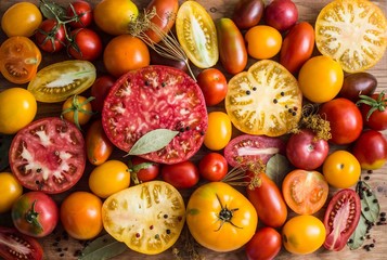 Colorful Tomatoes Background. Fresh Organic Tomatoes.