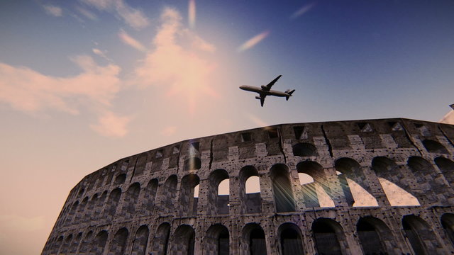 Airplane flying over the Coliseum