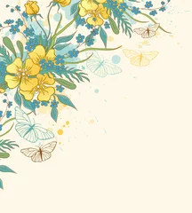 Rolgordijnen Yellow flowers and butterflies © artspace