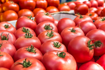 Fresh tomatoes in a market stall in Poland.