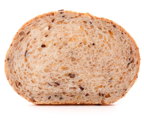 Slice of fresh white grained bread isolated on white background