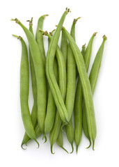 Green beans handful isolated on white background cutout