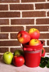 Beautiful still life with ripe sweet apples and leaves