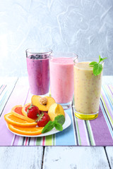 Delicious smoothie on table, close-up