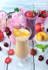 Delicious smoothie on table, close-up
