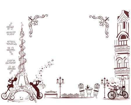 brown paris scene with eiffel tower and music clip art preview