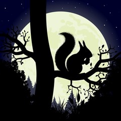 Silhouette of the squirrel on the background of the moon. © Vladimir Zadvinskii