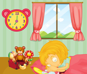 Obraz na płótnie Canvas A young girl sleeping soundly in her bedroom
