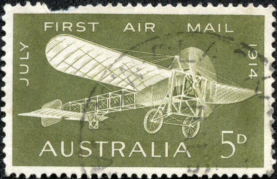 stamp printed in Australia shows a Bleriot monoplane