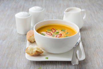 Vegetarian pumpkin soup with coconut milk
