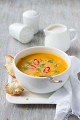 Vegetarian pumpkin soup with coconut milk