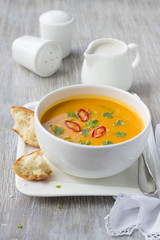 Vegetarian pumpkin soup with coconut milk