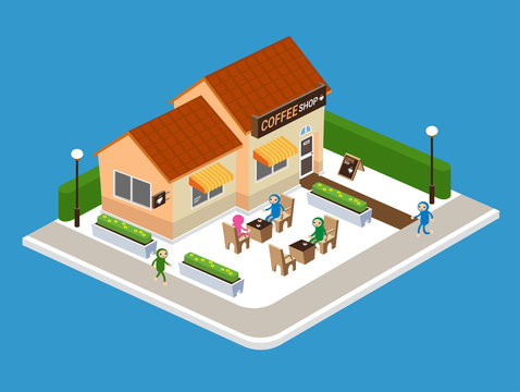 Coffee Shop on Street, Vector illustration
