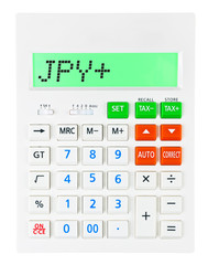 Calculator with JPY on display on white background