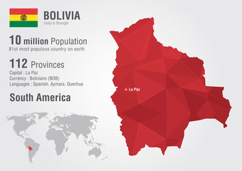 Bolivia world map with a pixel diamond texture. - obrazy, fototapety, plakaty