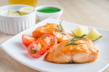 Roasted salmon steak