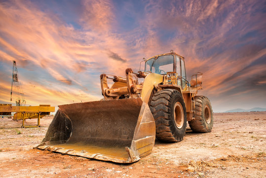 Excavator Loader Machine During Earthmoving Works Outdoors