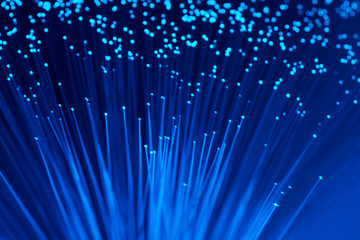 optical fibres dinamic flying from deep on technology background