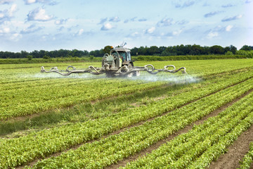 tractor spraying pesticides on a field