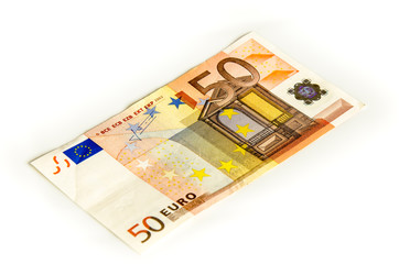Euro Geldschein 50 auf weissem Hintergrund