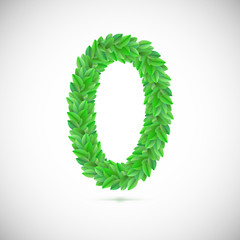 Zero figure made up of green leaves