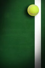 Tuinposter Tennis ball on court grass play game background sport for design © thaiview