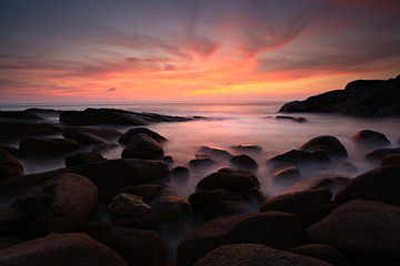 Sun set Koh Four Similan National park Thailand.
