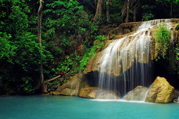 Waterfall with blue stream in the nature Thailand forest