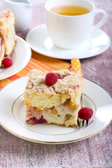 Nectarine and raspberry buckle