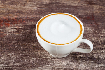 Coffee cup on old wooden table