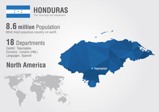 Honduras world map with a pixel diamond textire.