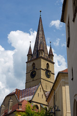 Fototapeta na wymiar The clock tower of the Sibiu - city in Transylvania. Romania