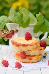 small cheesecakes with raspberry in the country