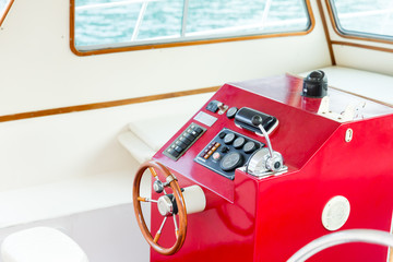 The helm of a luxury yacht