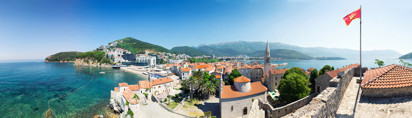Panoramic view of Budva city - obrazy, fototapety, plakaty