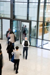 People Leaving an Office Building, Motion Blur
