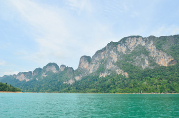 View in Chiew Larn Lake, Khao Sok National Park, Thailand.