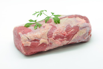 Bottom round roast raw isolated in white