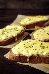 Melted cheese and bread