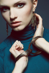 Ethnic accessories concept. Portrait of beautiful young woman